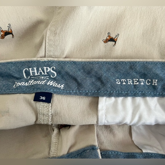 CHAPS Shorts Beagle Dog AOP Coastland Wash Stretch Beige Neutral Men's 36 - Picture 6 of 8